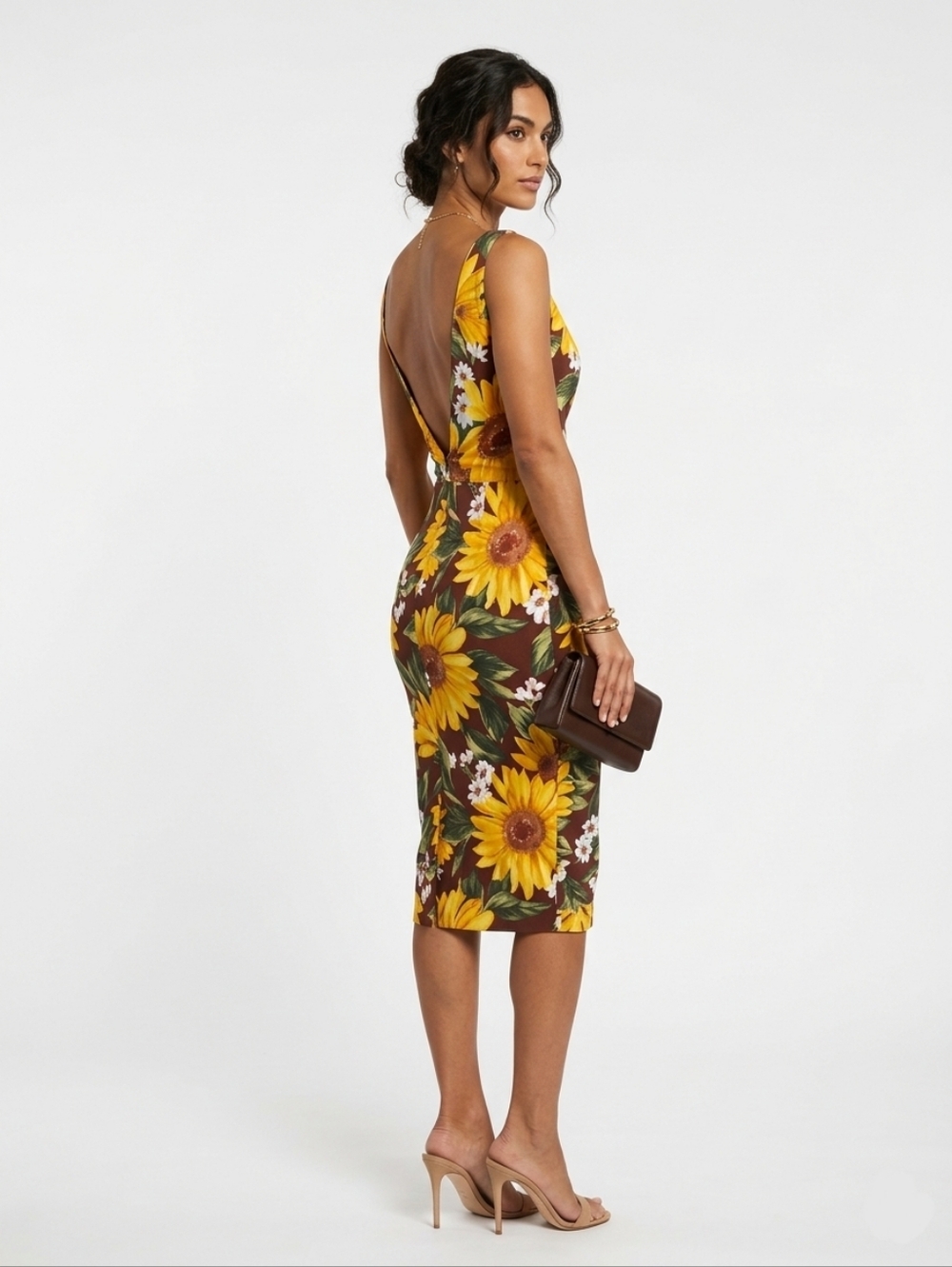 Dolce & Gabbana D&G Sunflower V-Neck Tank Dress Low Back Dress Size IT 42 US 6